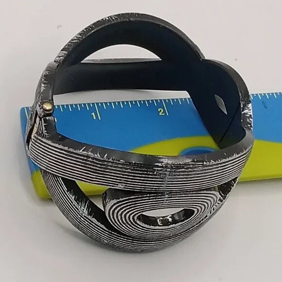 Braided BRACELET Snap On Cuff Plastic Bangle Swirls EYE Shape Silver Stripe - Picture 6 of 7